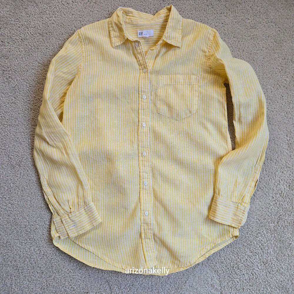 GAP Linen Yellow Pinstripe Button Down XS
